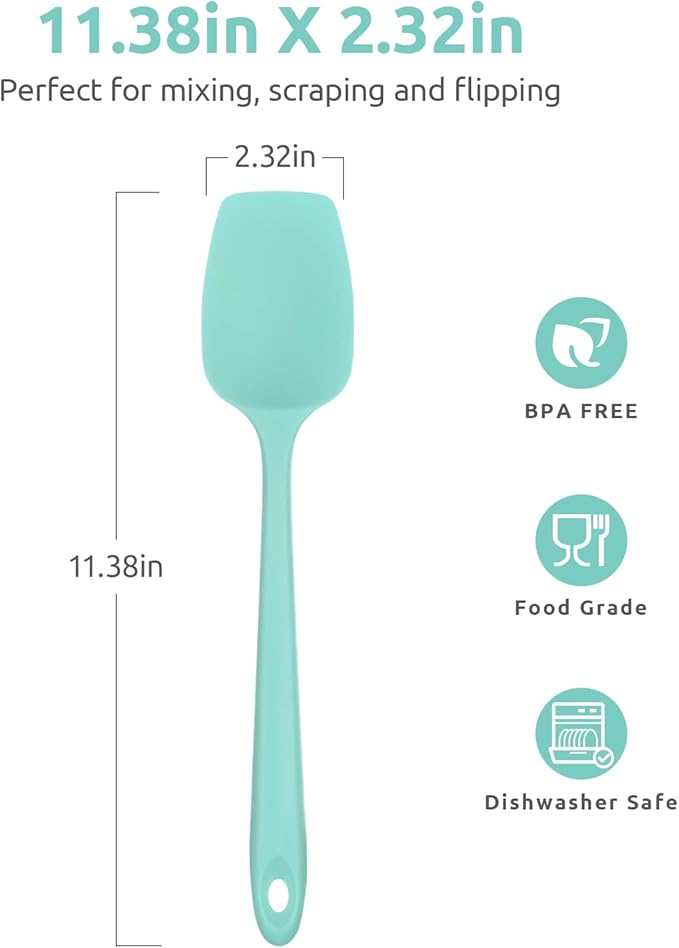 U-Taste Silicone Spatula Set, 600ºF High Heat Resistant, Seamless Flexible Rubber Kitchen Cooking Mixing Baking Scraper for Nonstick Cookware Set of 5 (Aqua Sky)