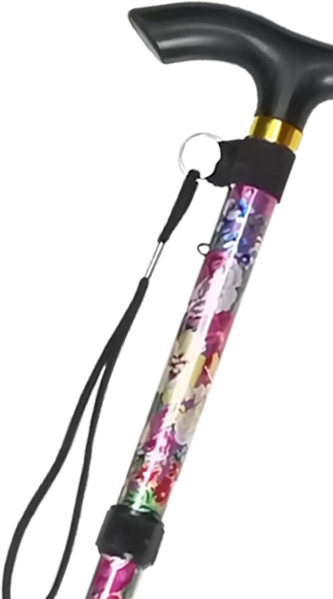 Folding Canes for Men and Women, Floral | 5-Level Adjustable Height, Lightweight Collapsible, Aluminum, Wrist Strap, T Handle, Walking Sticks for Seniors Adults