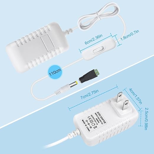 12V Power Supply, 12 Volt 1A 12W DC Power Supply with On Off Switch, White Switching LED Power Adapter, AC 110V to 12V Transformer Plug for LED Strip Lights with 5.5/2.1 DC Female Connector
