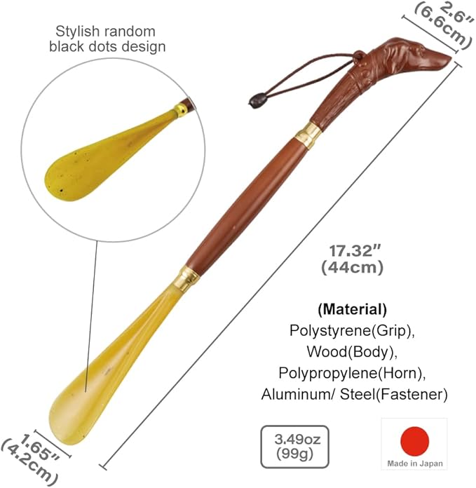 Shoe Horn Long Handle for Seniors [ Made in Japan ] 17.32 inch Stylish Design (Long Handled Shoehorn for Men) (Hunting dog design(17.32 inch))