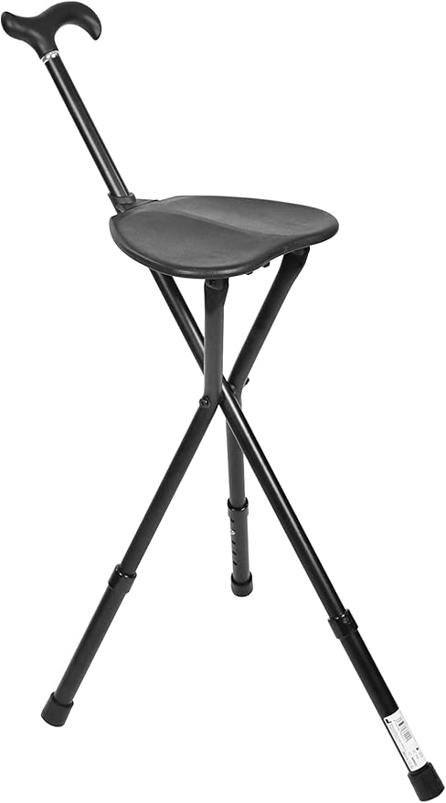 KMINA Walking Cane with Seat, Adjustable Height, Cane Chairs for Adults, 3 Legs, Aluminium, Supports Up to 220 lbs, PRO Model