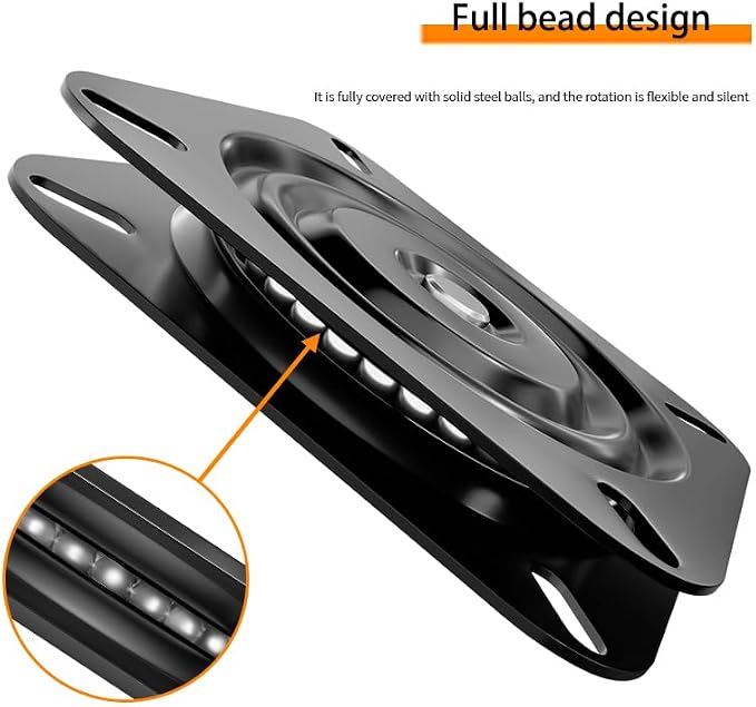 2Pcs 6" 360-Degree Boat Seat Swivel, Flat Boat Pedestal Base, Heavy Duty Marine Boat Seat Mount Replacement, Black