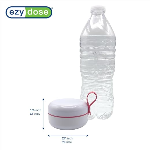 EZY DOSE Mini Pill Organizer, 4-Compartment Vitamin & Medication Case with Screw-Top Secure Seal + Sliding Dispenser, Compact Bottle-Replacement for Purse, Work, Cruise & Travel, Small, White/Pink