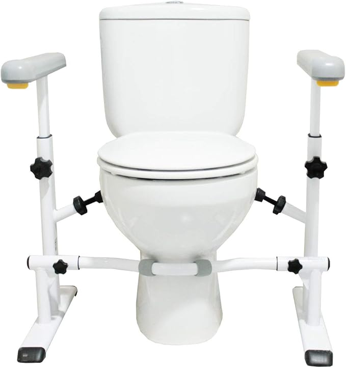 KMINA Toilet Safety Rails for Seniors, Heavy Duty Frame with Handles, Adjustable Height and Width, Handicap Grab Bars