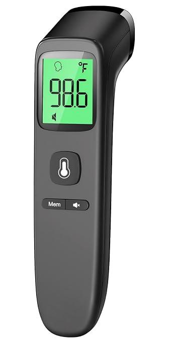 Viproud Touchless Thermometer for Kids and Adults, 1-Second Reading, Black | Large LCD with 3-Color Backlight, Fever Indicator, Mute Mode, Memory Recall, Dule Mode Forehead/Object, for All Ages
