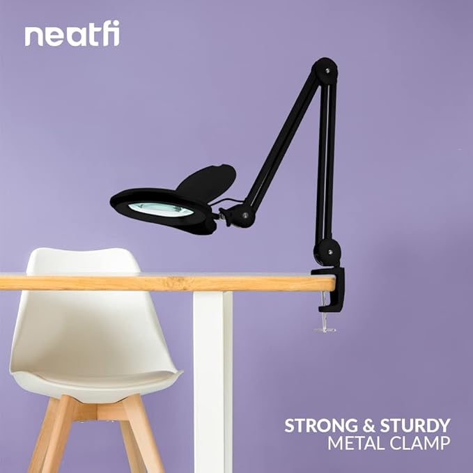 Neatfi (New Model) Bifocals 1,200 Lumens Super LED Magnifying Lamp with Clamp, Dimmable, 60 Pcs SMD LED, 5 Inches Diameter Lens, Adjustable Arm (5 Diopter + 20 Diopter, Black)