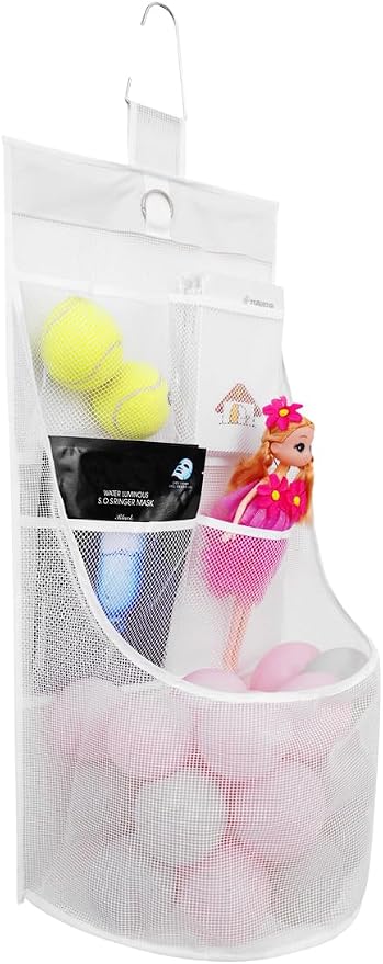 ALYER Hanging Mesh Bathroom Organizer,Durable Shower Caddy,Net Storage Bag for Closet Nursery Office Dorm RV Toys Cosmetics Sundries (White, 24" H * 13" W * 8" D)