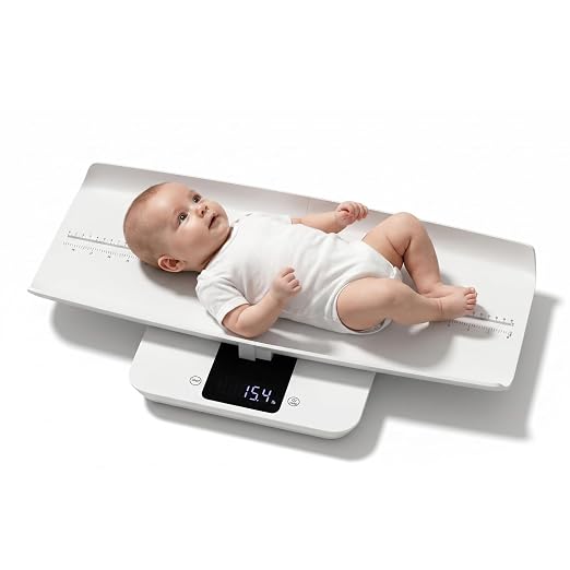 MomMed Baby Scale with Height Measuring Tape - Digital Smart Scale for Infant Weight with Hold & Lock Function, Auto Shut-Off, LED Display - Multi-Function Scale for Newborns, Adults, Cats, Dogs