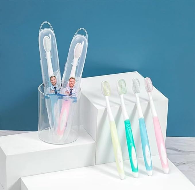 Soft Toothbrushes with Box (Regular Size Head), Periodontist Design Tapered Bristles for Sensitive Teeth & Receding Gums (5 Pack, Colors May Vary)