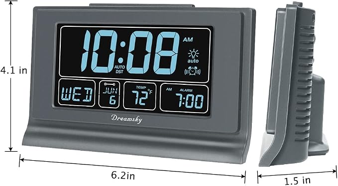 DreamSky Digital Alarm Clock with Battery Backup, 5 Inch Large Display, Auto Set Clock, USB Charging Ports, 12/24H | Digital Clock with Date & Day of Week, 5 Inch Large Display, Weekday, Temperature, USB Port, Auto DST, Brightness Dimmer