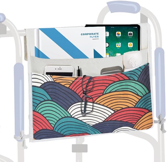 TOGETRUE Walker Bag, Easy Access Walker Storage Basket with 2 Large Pockets, Walker Accessories Bag for Folding Walker, Wheelchairs, Strollers, 13"x14.5" (Color Arc)