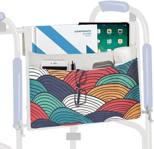 TOGETRUE Walker Bag, Easy Access Walker Storage Basket with 2 Large Pockets, Walker Accessories Bag for Folding Walker, Wheelchairs, Strollers, 13"x14.5" (Color Arc)