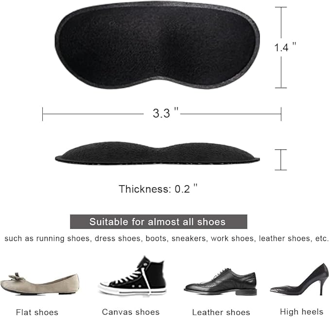 Dr.Foot Heel Grips for Men and Women, Self-Adhesive Heel Cushion Inserts Prevent Slipping, Rubbing, Blisters, Foot Pain, and Improve Shoe Fit - 2pairs + Extra 1 Shoe Horn (Black)