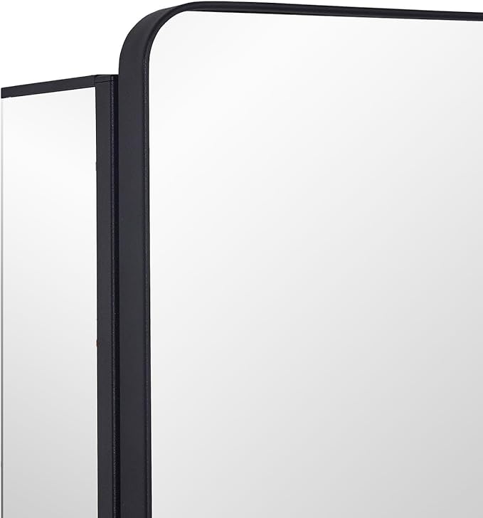 Black Bathroom Mirror Medicine Cabinet with Round Corner Framed Door 20 x 26 inch, Recessed or Surface Mount, with Adjustable Glass Shelves