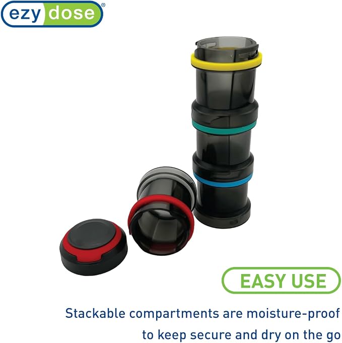 EZY DOSE Stackable Weekly (4-Day) Pill Organizer, Detachable Multiday Medication & Vitamin Organizer Box with Color-Coded Compartments, Portable Daily Planner Case for Home and Travel, 5.5" Tall