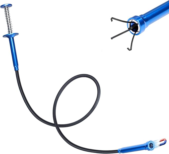 Flexible Grabber Tool, Magnetic 4-Claw Gripper (24", Blue) | Mechanic Pickup Tool with Spring-Loaded Handle; for Automotive, Engine Bay, Bathroom, Kitchen, Sewers, Drain, Small Spaces