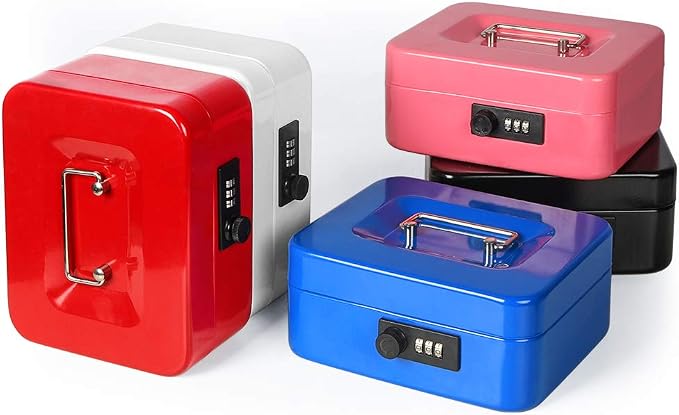 Jssmst Medium Cash Box with Combination Lock - Durable Metal Cash Box with Money Tray Pink,7.87 x 6.3 x 3.35 inches,CB0704M