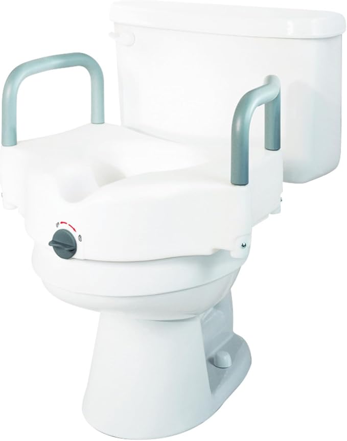 Medline 5" Standard Raised Locking Toilet Seat, 400 lb Capacity | Toilet Riser with Removable Padded Arms, Fits Most Standard Toilets, No Lid, Medical Seat For Adults and Elderly