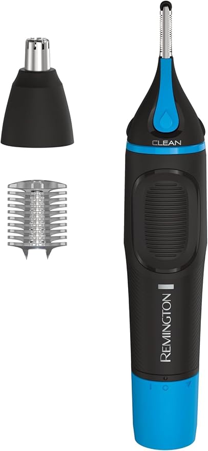 Remington Nose, Ear & Eyebrow Trimmer – Dual Edge Precision Blades, CLEANBoost Easy-Clean System, Waterproof Wet/Dry Groomer, Rotary + Detail Heads, Eyebrow Comb Included