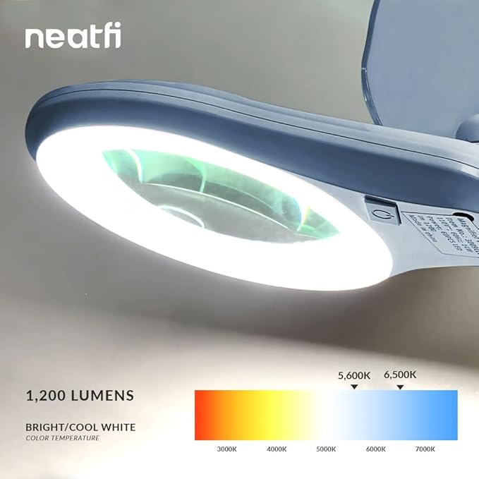 Neatfi (New Model) Bifocals 1,200 Lumens Super LED Magnifying Lamp with Clamp, Dimmable, 60 Pcs SMD LED, 5 Inches Diameter Lens (5 Diopter + 20 Diopter, Gray)
