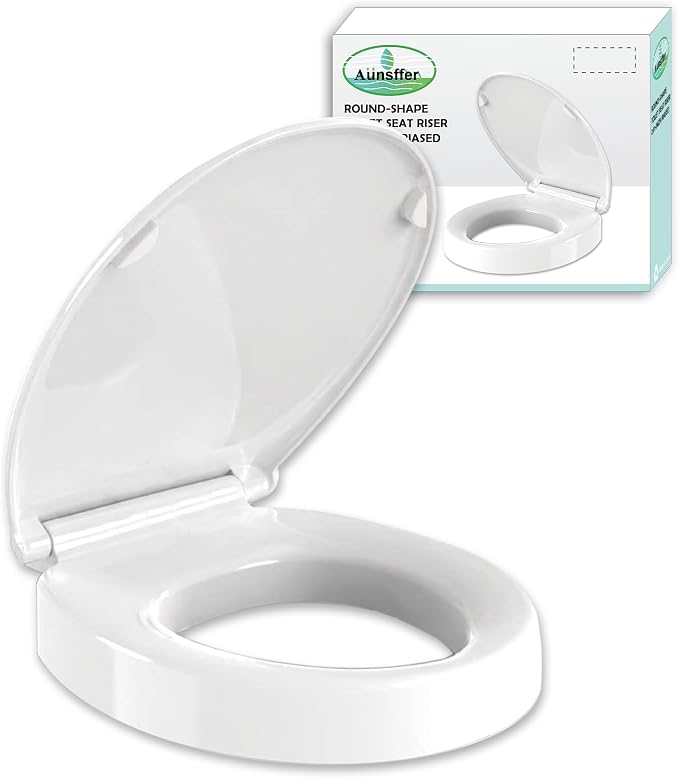 Raised Toilet seat 2.91 inch Round, 16.5 x 14.3inch Compatible | Soft Close + Quick-Release, Easy Clean, Bottom/Top Fixing, Safe Anti-Slip Pad Never Loosen, PP, White, 3 Years Support