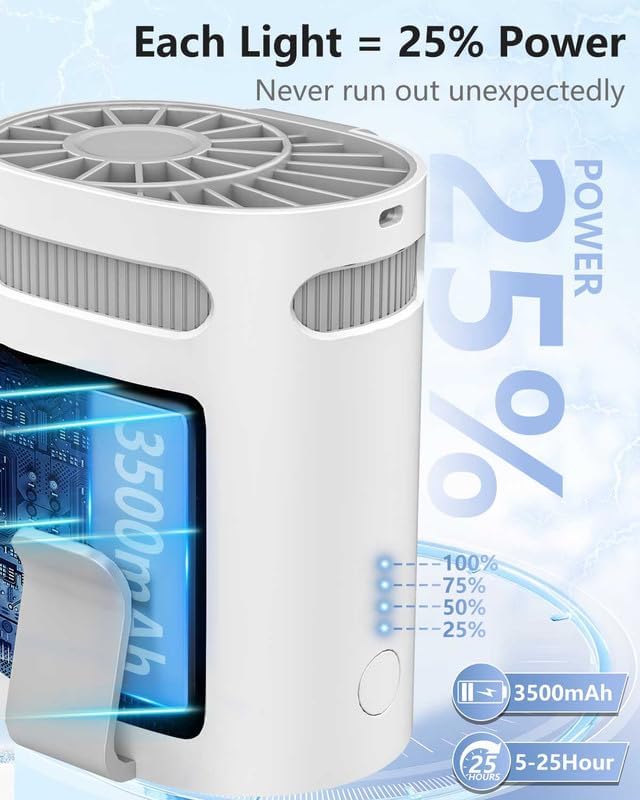Portable Fan Attaches to Belt Shirt-Little Waist Fan Clip on Undershirt Pants Pocket Hip,Cordless Personal Fans that Blow Cold Air, Strap Hangs Neck Conditioner for Travel Camping Sports White