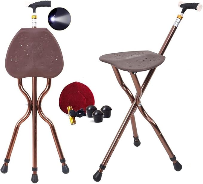 Folding Lightweight Walking Stick Cane with Seat Foldable Golf Chair Cane Stool Portable Seats Hold 350 lbs for Seniors Spectator