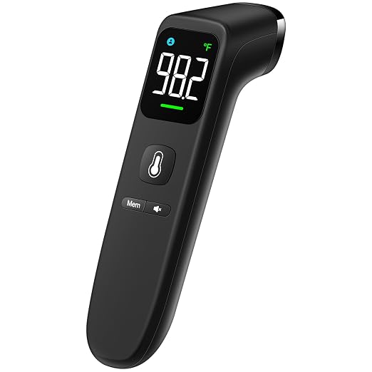 Viproud Touchless Thermometer for Kids and Adults, 1-Second Reading, Black | Large LED Screen, Fever Indicator, Mute Mode, Memory Recall, Dule Mode Forehead/Object, for All Ages
