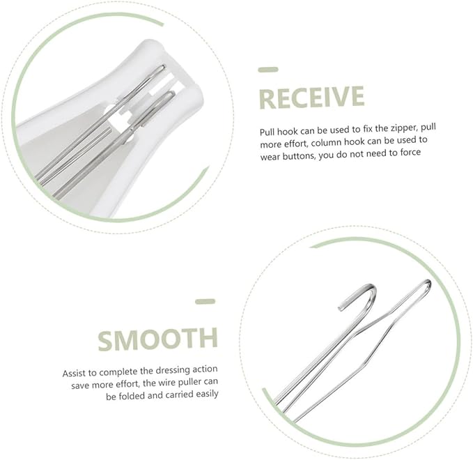 Gatuida 4 Pcs Zipper Puller Wrist Strengthener Zipper Pull Tools Adjustable Hand Gripper Hand Grips Dynamometer Buttons Grip Strengthener Button Hook Helper Pull Cord Gadgets White Steel