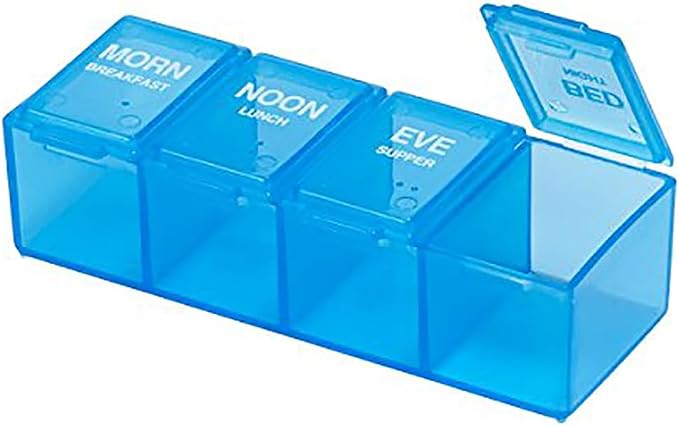 EZY DOSE Daily Pill Case, Medicine Planner, Vitamin Organizer Box, 4 Labeled Compartments, 4 Times a Day, Color May Vary, BPA Free