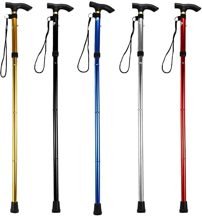 Folding Lightweight Walking Stick - Adjustable Aluminum Metal Collapsible Travel Cane with Non-Slip Rubber Base