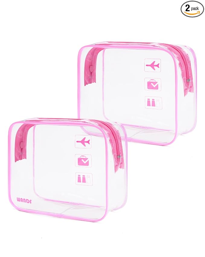 WANDF TSA Approved Toiletry Bag, 2 Pack Clear Makeup Bag | Quart Size, Airport Carry-On, TSA Liquids Travel Bag, Clear PVC, Women Men Travel Essentials