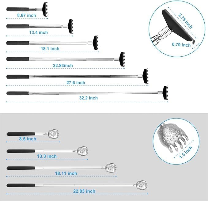 Oversized Back Scratcher Gift Set, 2 Pack Portable Extendable Stainless Steel Telescoping Massage Tool, Gift/Stocking Stuffers for Men Women