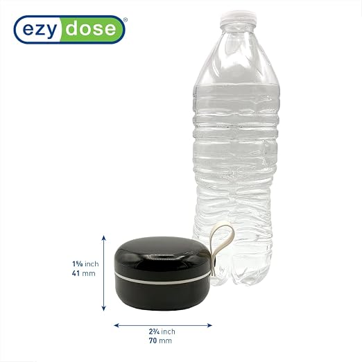 EZY DOSE Mini Pill Organizer, 4-Compartment Vitamin & Medication Case with Screw-Top Secure Seal + Sliding Dispenser, Compact Bottle-Replacement for Purse, Work, Cruise & Travel, Small, Black/Cream