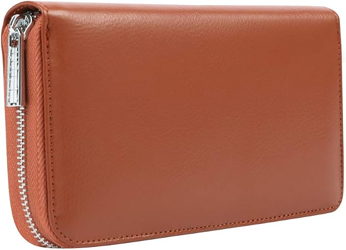 Women 36 Slots RFID Blocking Card Holder Large Long Leather Zipper Organizer Accordion Wallet,Brown