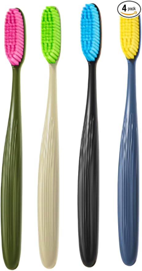 Extra Soft toothbrushes for Adults，Suitable for Sensitive Teeth and People with periodontal Disease,Big and Long Toothbrush Head.【Colors Vary, 4 Count】