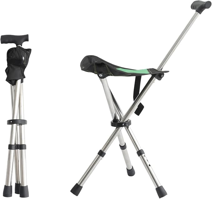King Mills Lightweight Portable Stools for Adults Heavy Duty, Adjustable Walking Chair for Adults, Anti-Slip Cane Seat Walking Stick Folding Seat 250 Lbs Above Ideal for Camping & Hiking
