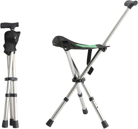 King Mills Lightweight Portable Stools for Adults Heavy Duty, Adjustable Walking Chair for Adults, Anti-Slip Cane Seat Walking Stick Folding Seat 250 Lbs Above Ideal for Camping & Hiking