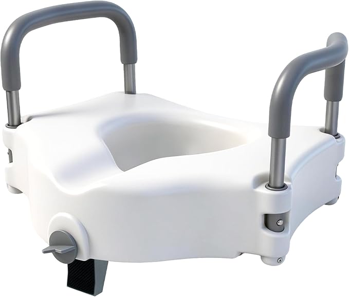 Raised Toilet Seat with Handles, Toilet Seat Riser for Seniors | Adjustable Height & Width, Cozy Padded, 300lb Capacity, Handicap Toilet Seat for Elderly