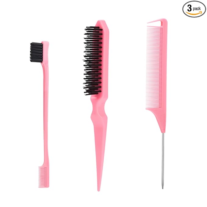 SWEET VIEW 3Pcs Slick Back Hair Brush | Rat Tail Comb, Edge | Bristle Brush, Sleek Ponytail/Bun Smoothing Baby Hair & Flyaways