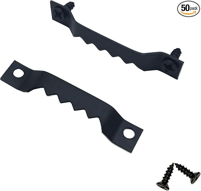 50 Pack Small Sawtooth Picture Hangers - Steel Picture Hanging Solutions with Screws, for Hanging Clock Paintings Artwork Frame Hooks (Black)