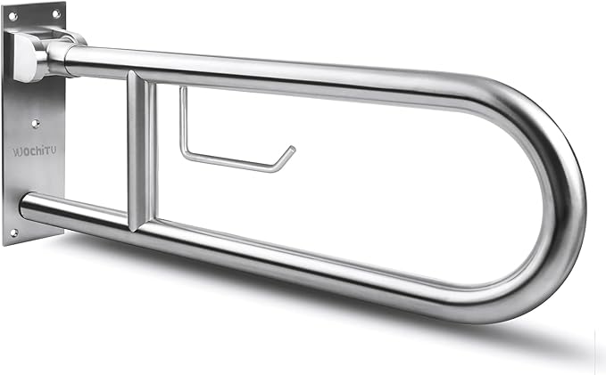 Toilet Grab Bar Stainless Steel Handicap Rails Grab Bars Bathroom Support for Elderly Disabled Safety Hand Railing Guard Frame Shower Assist Aid Handrails Hand Grips (23.6 Inches with Paper Holder)