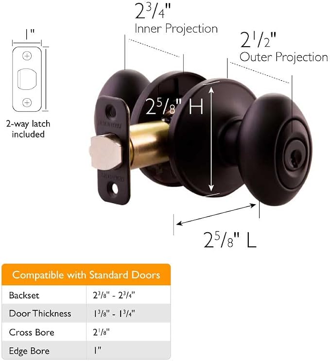 Design House 779199 Egg Keyed Entry Door Knob Matte Black | Surface, Traditional, Brass, Hardware, 779199