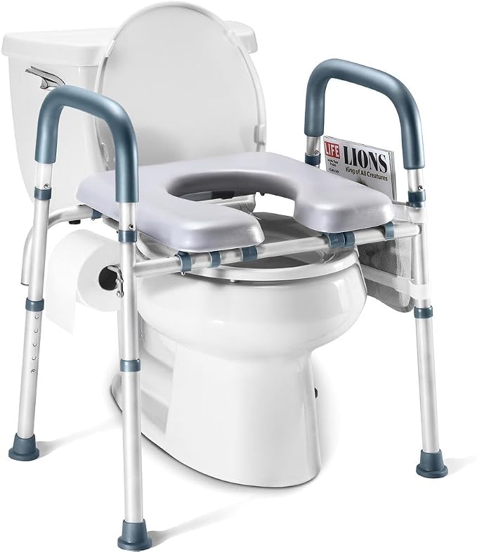 Medical King Toilet Seat Riser for Seniors, Adjustable, Gray, Heavy Duty up to 400 lbs