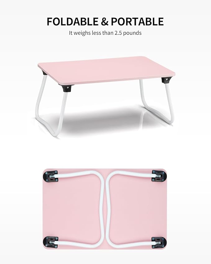 Ruxury Foldable Lap Desk Laptop Stand Bed Desk Table Tray, Breakfast Serving Tray, Portable & Lightweight Mini Table, Lap Tablet Desk for Sofa Couch Floor - Pink