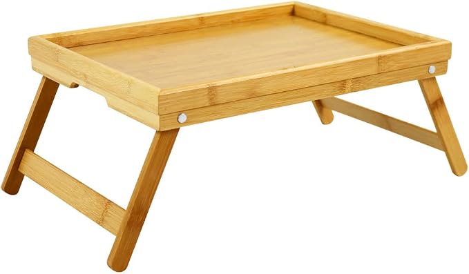 WKWKER Bamboo TV Bed Tray Table with Folding Legs Serving Trays Drawing Table Portable Laptop Desk Snack Table Breakfast Trays (Natural)