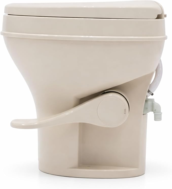 SEAFLO Bone RV Toilet, Residential Height 18.4", Gravity Flush Foot Pedal, Soft Close Seat, Camper Toilet for RV Motorhome Travel Trailer, Parchment, SFRTPH-02-01, 4-Year Warranty