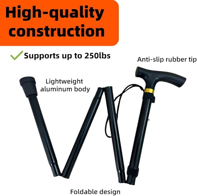 Ultra-Lightweight Foldable Cane with Wrist Strap & Ergonomic Handle - Adjustable Mobility Aid for Seniors,Adults,Women & Men - Assists Daily Walking,Stair Climbing & Balance Support