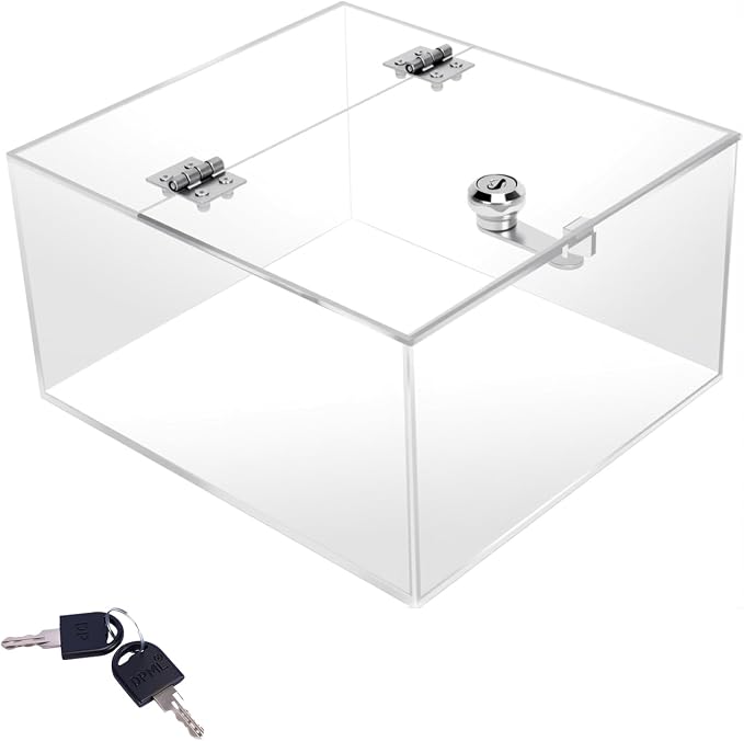 Large Clear Lock Box - 8.7×7.9×4.7 Inches Acrylic Display Case with Lock, Transparent Lockbox with Keys for Secure Storage & Showcase