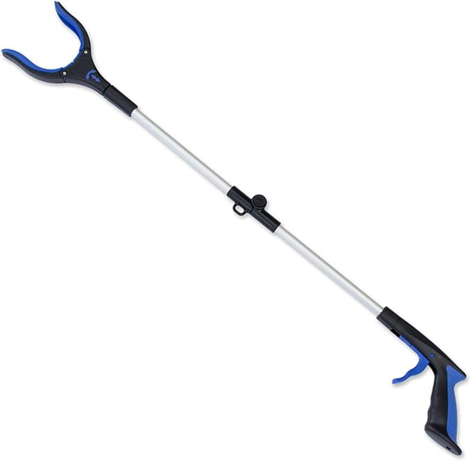 HabNabber Blue Reacher Grabber. 2026 Durable PowerGrip. Wide Jaws, 360 swivel head, Foldable, Steel Cable, with 96 Grip Points for Firm Grip, 32" with Magnet.